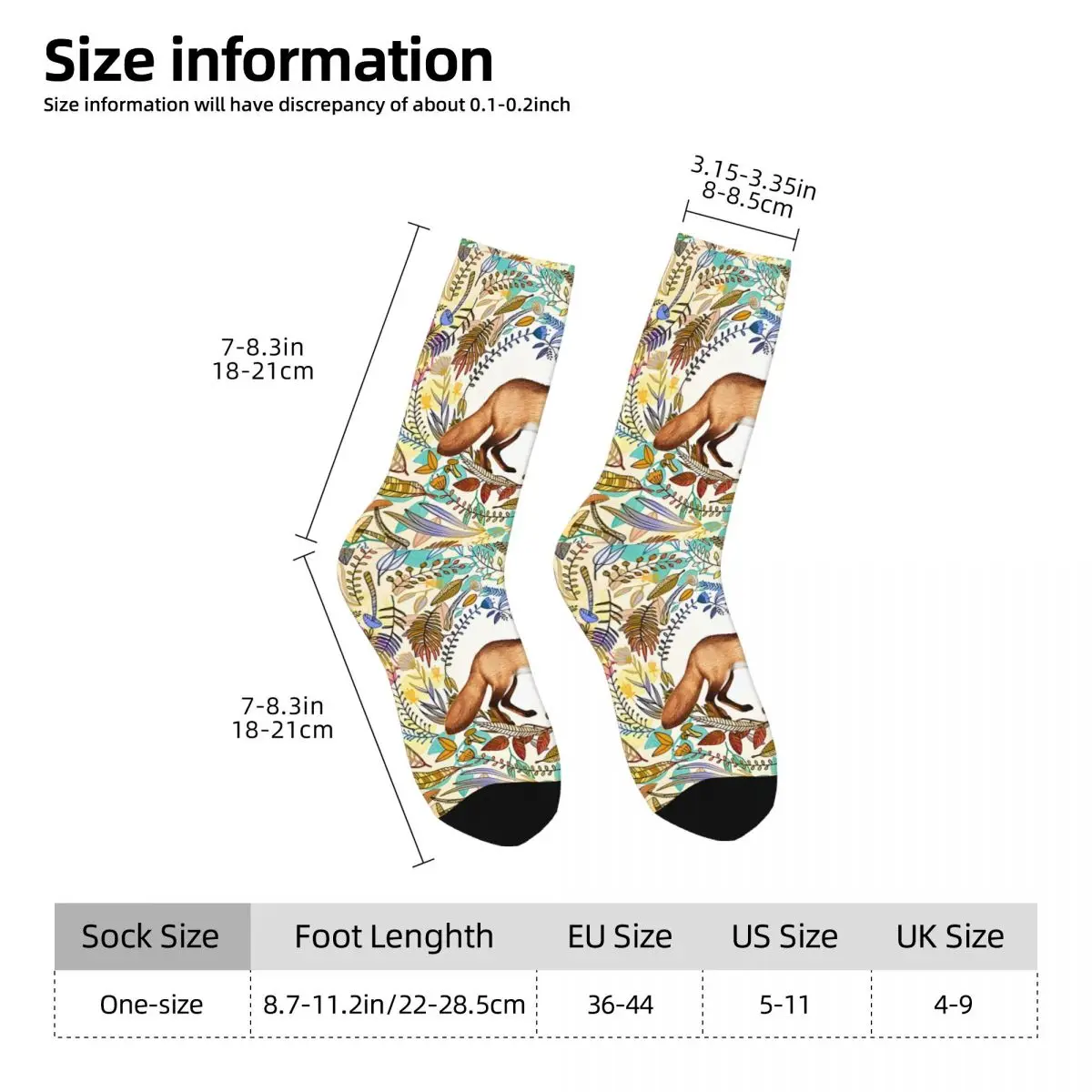 Hip Hop Retro Fox Botanical Crazy Men's Socks Unisex Harajuku Seamless Printed Novelty Crew Sock Boys Gift