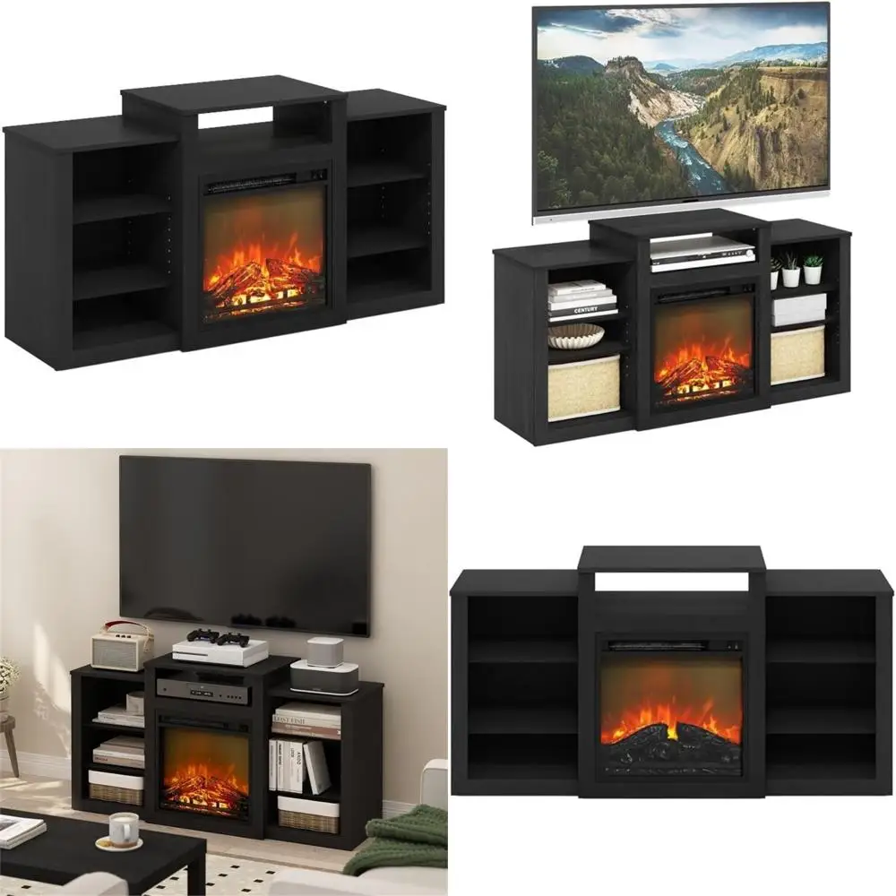 55インチスクリーン対応 電気暖炉付きテレビ台 - 暖房機能付きモダンエンターテイメントセンター