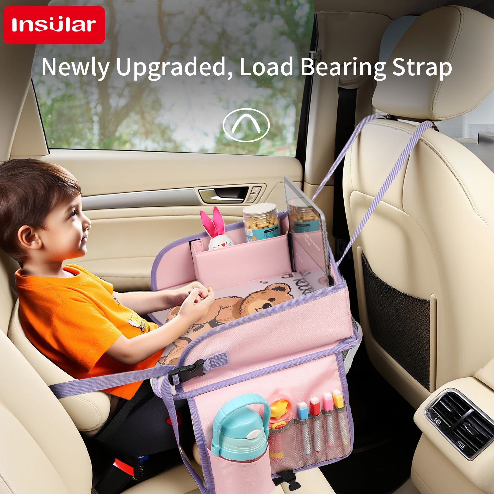 Kids Travel Tray Storage Pocket Waterproof Toy Painting Board Portable Safety Seat Folding Table Painting Board Vehicle-mounted