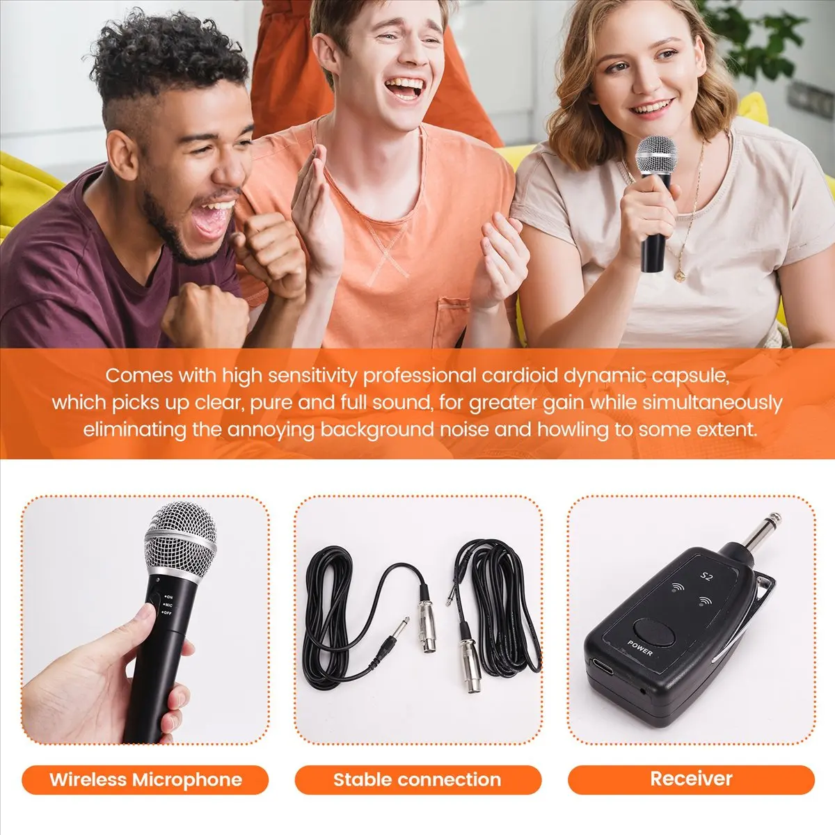 M85K Microphone Dynamic Handheld Microphones Karaoke Mic with Receiver for Wedding Club