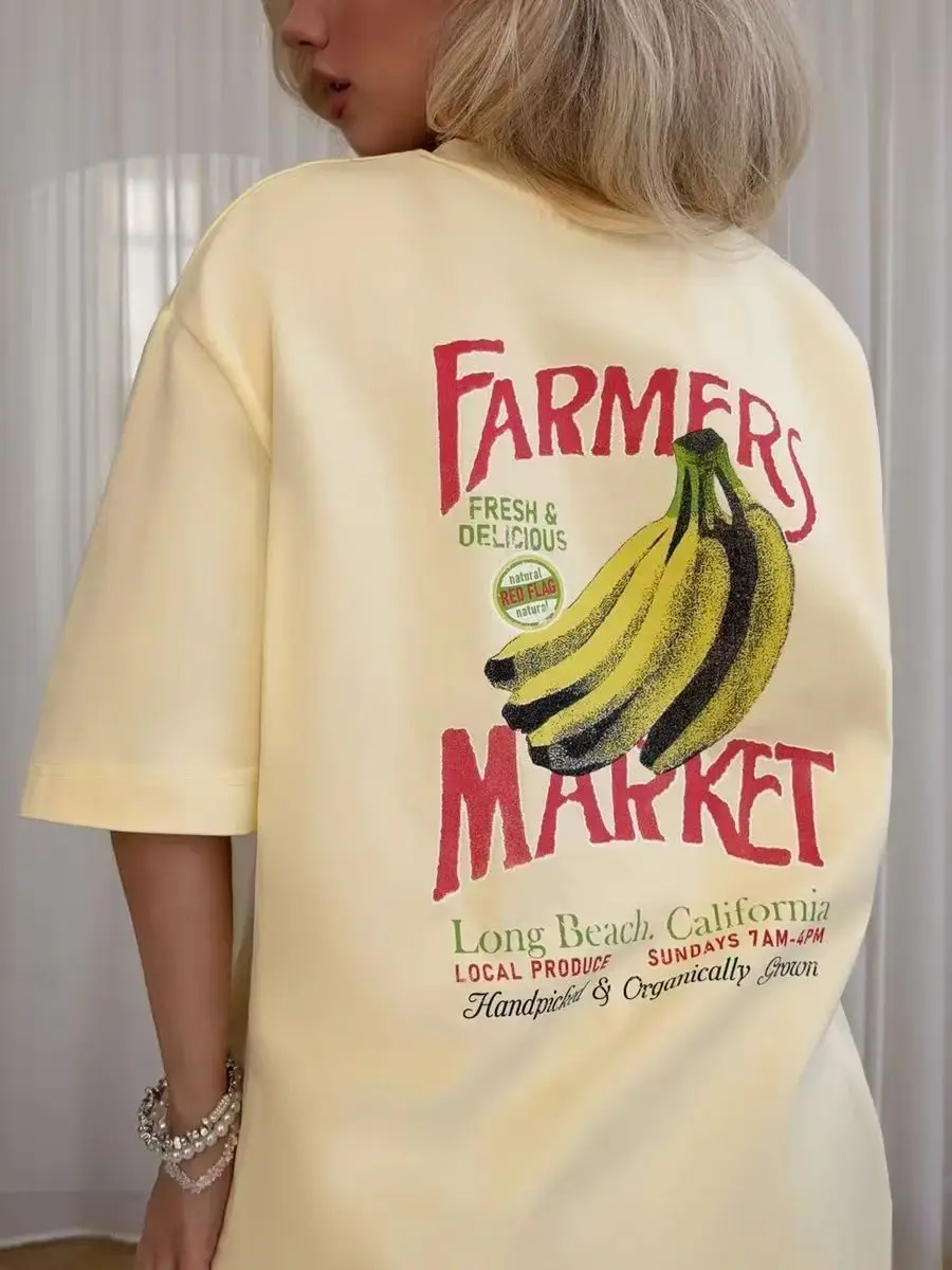 Fresh Bananas Graphic Tee Vintage Fruit T-shirt Organic Chaos Aesthetic Retro Women's Tshirt Short Sleeve O-neck Casual Hip Hop