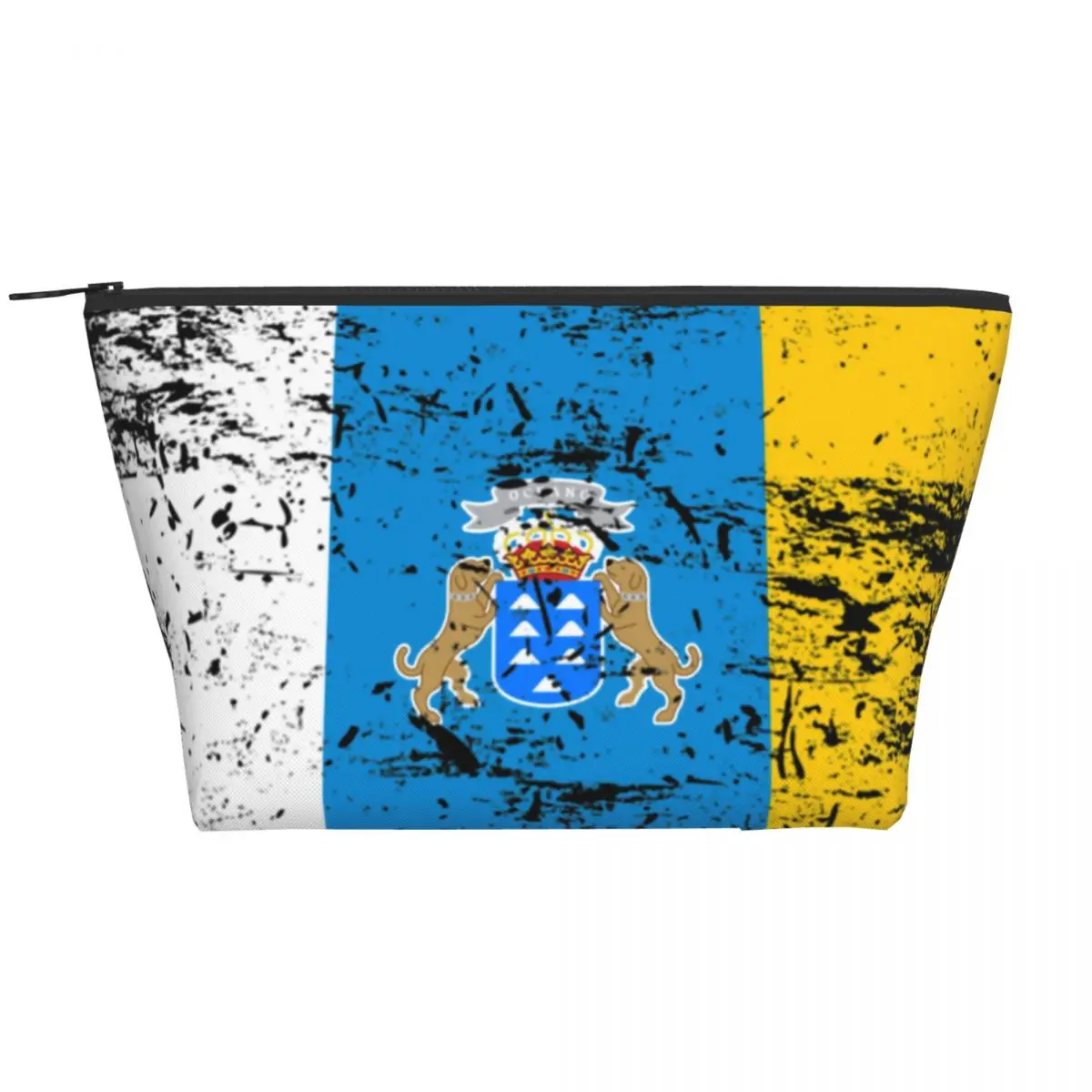 Bolsa de maquillaje con bandera de la Isla Canaria para mujer, organizador de cosméticos de viaje, bolsas de aseo de almacenamiento con bandera Kawaii de España