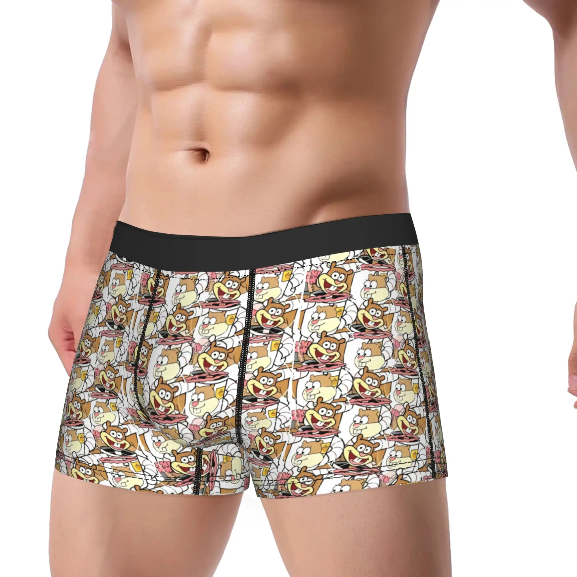SpongeBobs Dense Character Collage Underwear  Breathable Underpants Custom Boxer Brief For Male Pouch Oversize Boxer Shorts