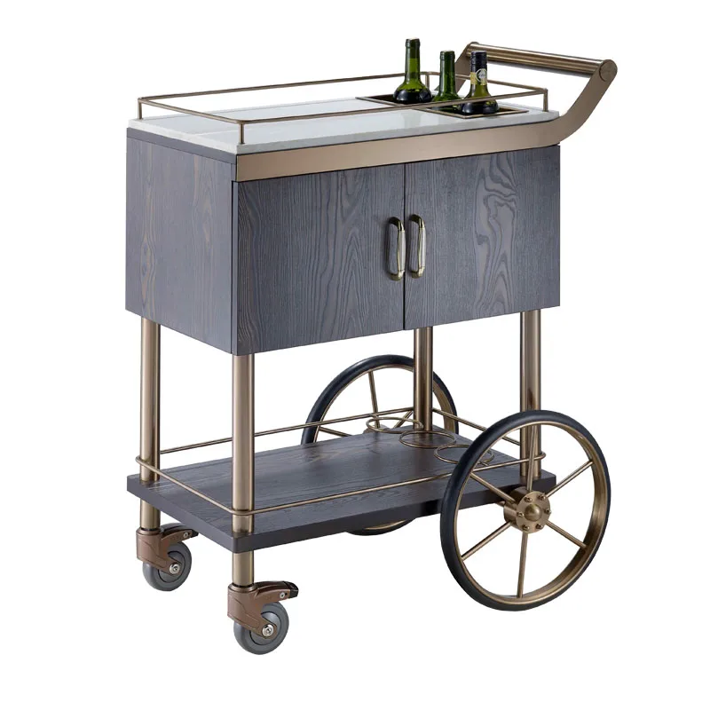 Hotel Restaurant Dining Car Square Liquor Hand Push Trolley KTV Wine  with Door