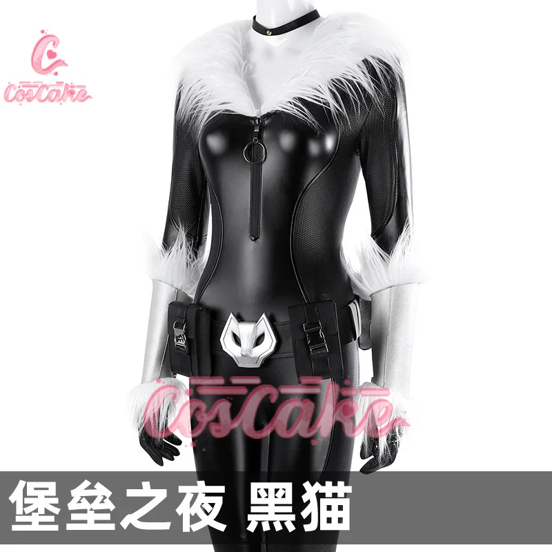 Sexy Zentai Black Cat Felicia Hardy Cosplay Fortnit and Costume Leather Jumpsuit Mask Waist Bag Accessories Halloween Uniform