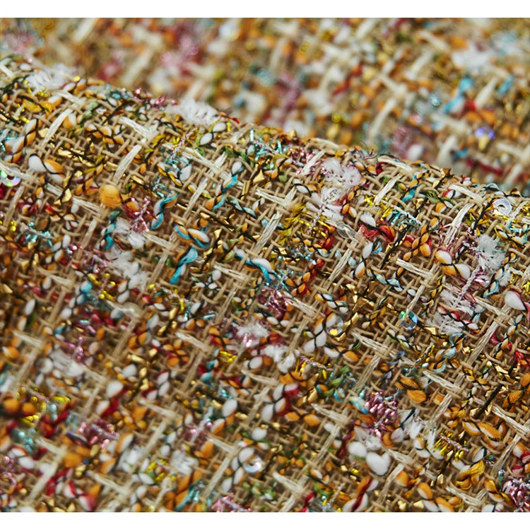 Gold-Pailletten Luxus-Metallgarn-Tweed-Stoff, Gemischtes Fantasiegarn-Texturgewebe für Mantel-, Anzug- und Kleidungsstücke zum Selbermachen, Meterware – Detail 5