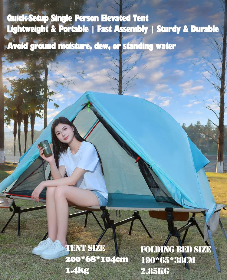 Portable Automatic Folding, Outdoor Elevated Tent Camping, Waterproof and Thickened Integrated Bed Tent for Wilderness Use.