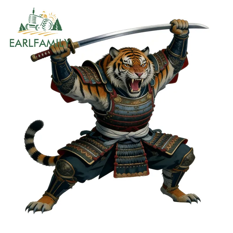 EARLFAMILY Samurai Tiger Car Stickers Waterproof Campervan Surfboard Windows Laptop JDM Vinyl Decal Persoanlity Car Accessories