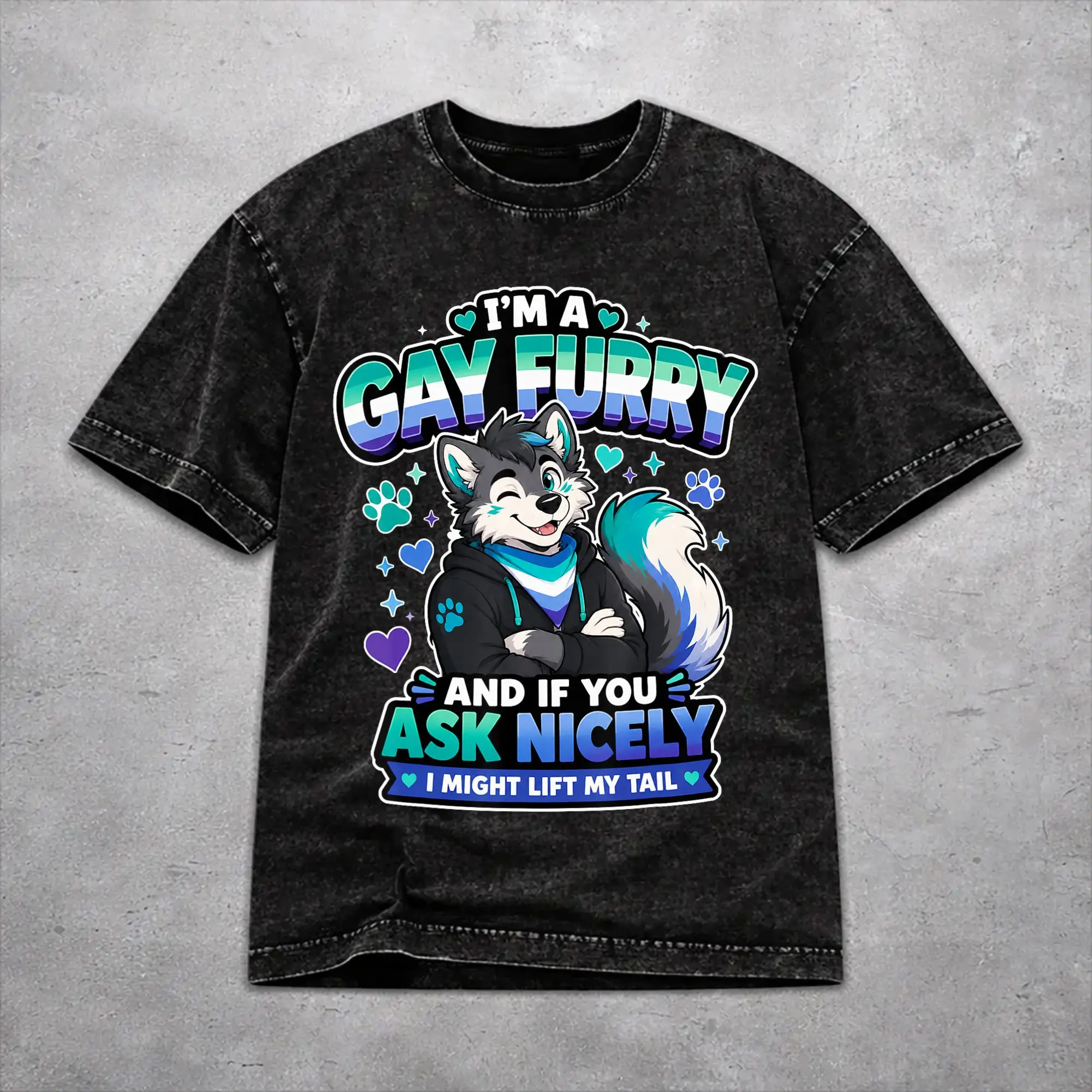Gay Furry Pride LGBTQ Fox Fursona Funny Furries Fursuit Paws  Merch Washed T Shirt for Men Women Streetwear T-Shirt Summer