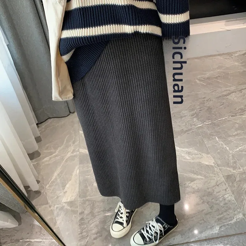 Autumn/Winter New Knit Wool Maternity Skirt Medium-Length Side Slit For Pregnant Women Trendy Casual Chic Maternity Wear