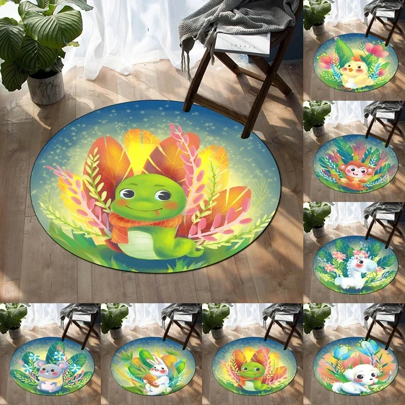 

Twelve Zodiac Round Carpet Cartoon Animal Area Rug For Bedroom Living Room Bathroom Decoration Anti-Slip Leaves Print Floor Mat