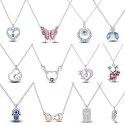 S925 Necklace For Women Silver Color Blue Crystal Shell Pearl Pendant Necklace Fine Anniversary Birthday All-match Jewelry Gifts