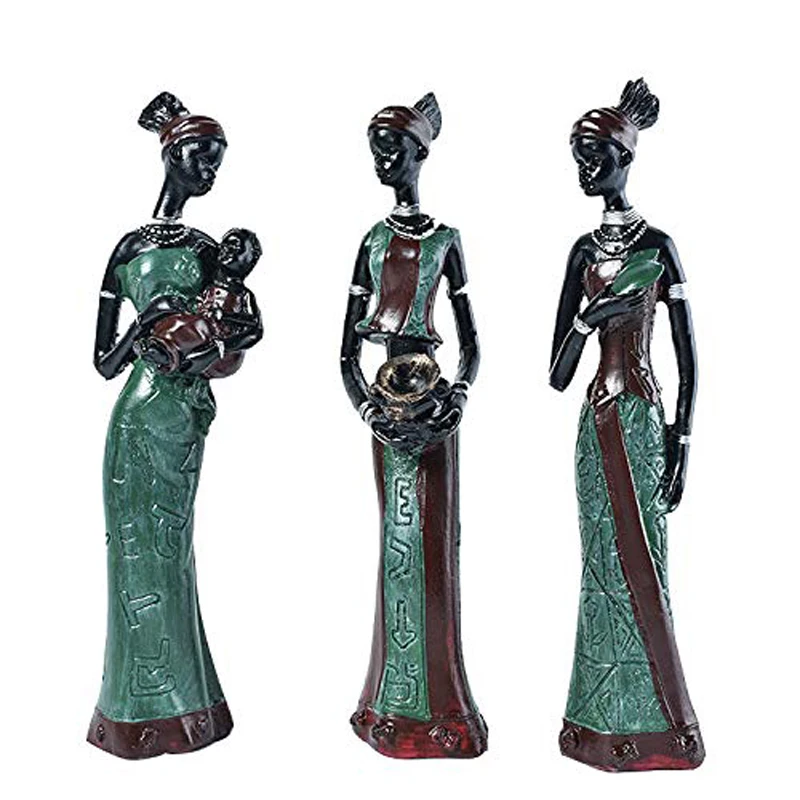 Set di 3 figura femminile africana ragazza scultura astratta ornamento Tribal Lady Figurine donna statua Home Office decorazione