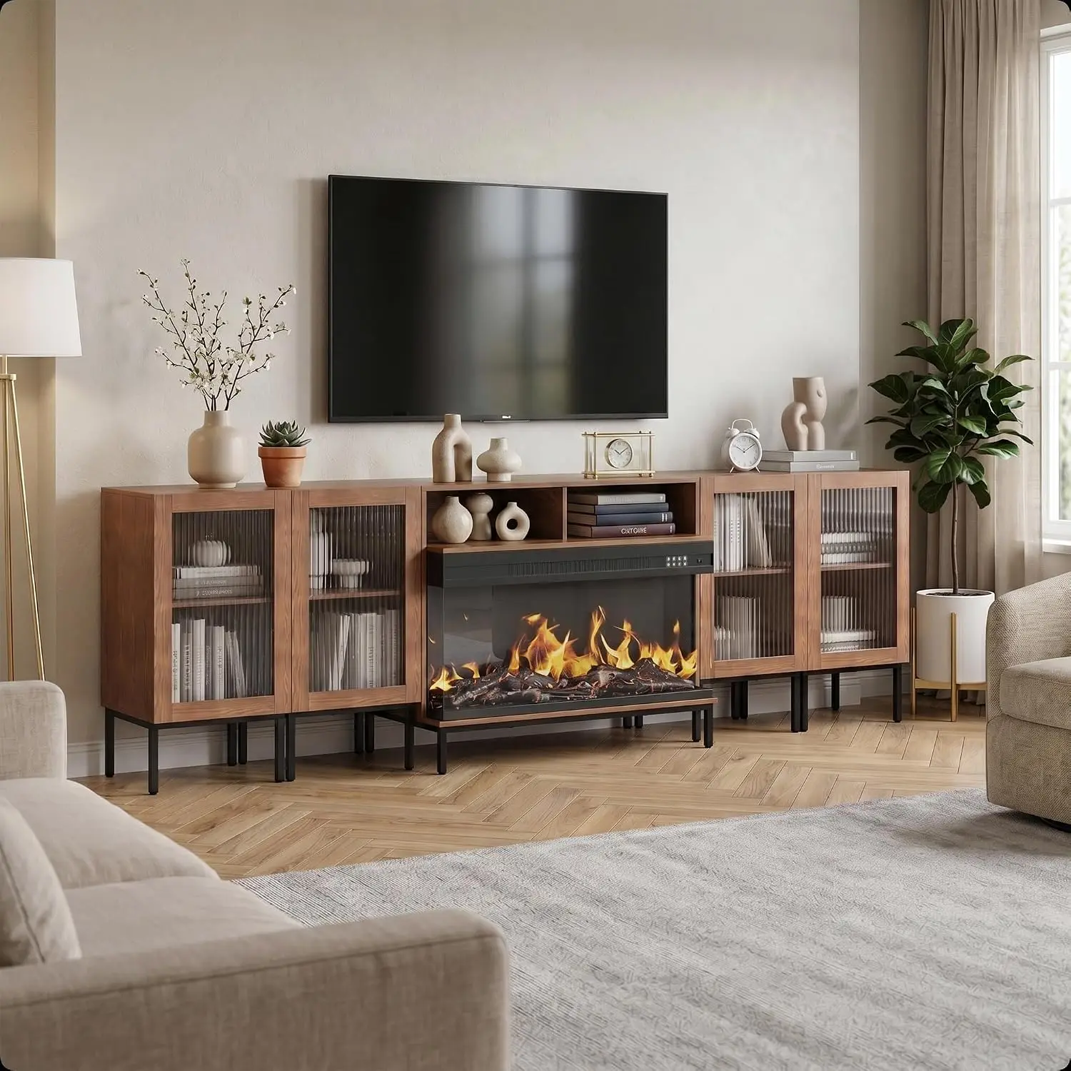 3-Sided Glass Fireplace TV Stand for 100