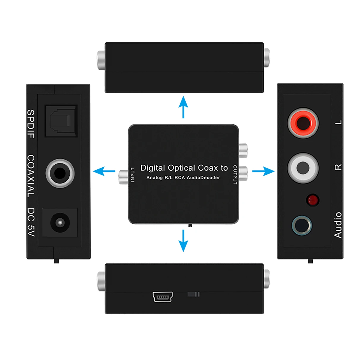 Decodificador de Audio Digital a analógico L R compatible con AC3 DTS para Dolby Toslink Coaxial 3,5mm auriculares convertidor decodificador de fibra óptica