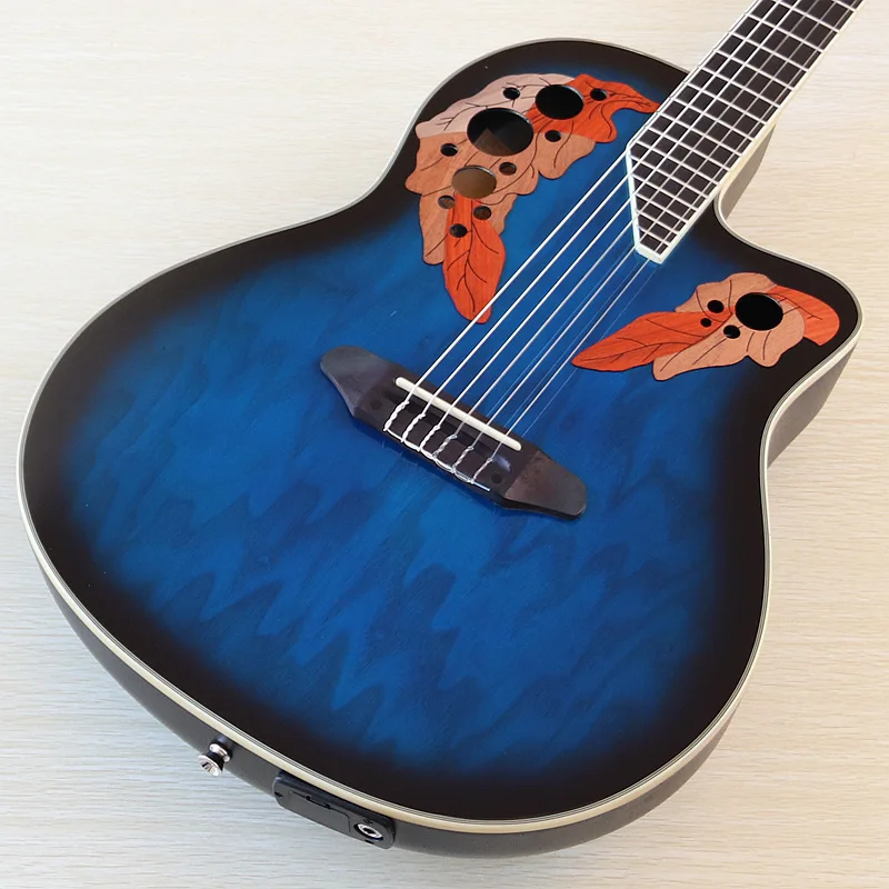 Round Back Electric Classical Guitar with EQ 41 Inch 6 String Ashwood Top Cutaway Design High Glossy Sunburst&Natural&Blue Color view 6