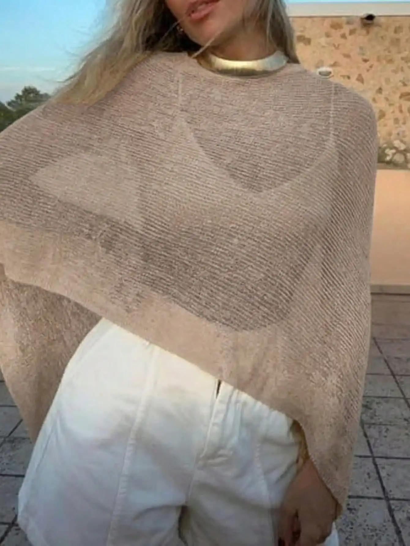 

Womens Summer Hollow Out Cover Up Beach Wear Khaki Casual Loose Asymmetric Hem