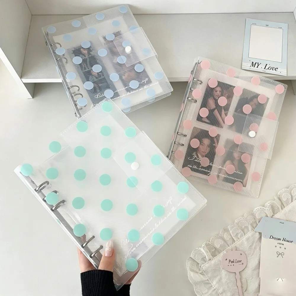 A5 Size Loose Leaf Binder Cover 3 Inch Width Polka Dot Pattern DIY Journal Organizer No Inner Pages Clear Transparent