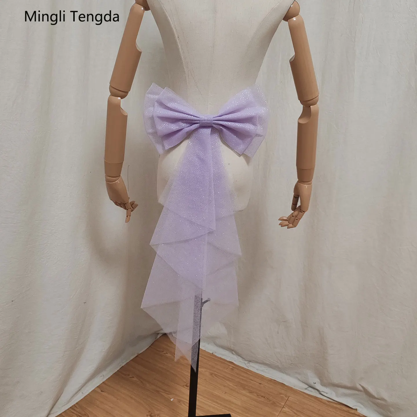 Mingli Tengda Lilac Purple Silver Glitters Bow Blingbling Wedding Knot Removeable With Pin Accessories Belt Bride Bowknot Lolita