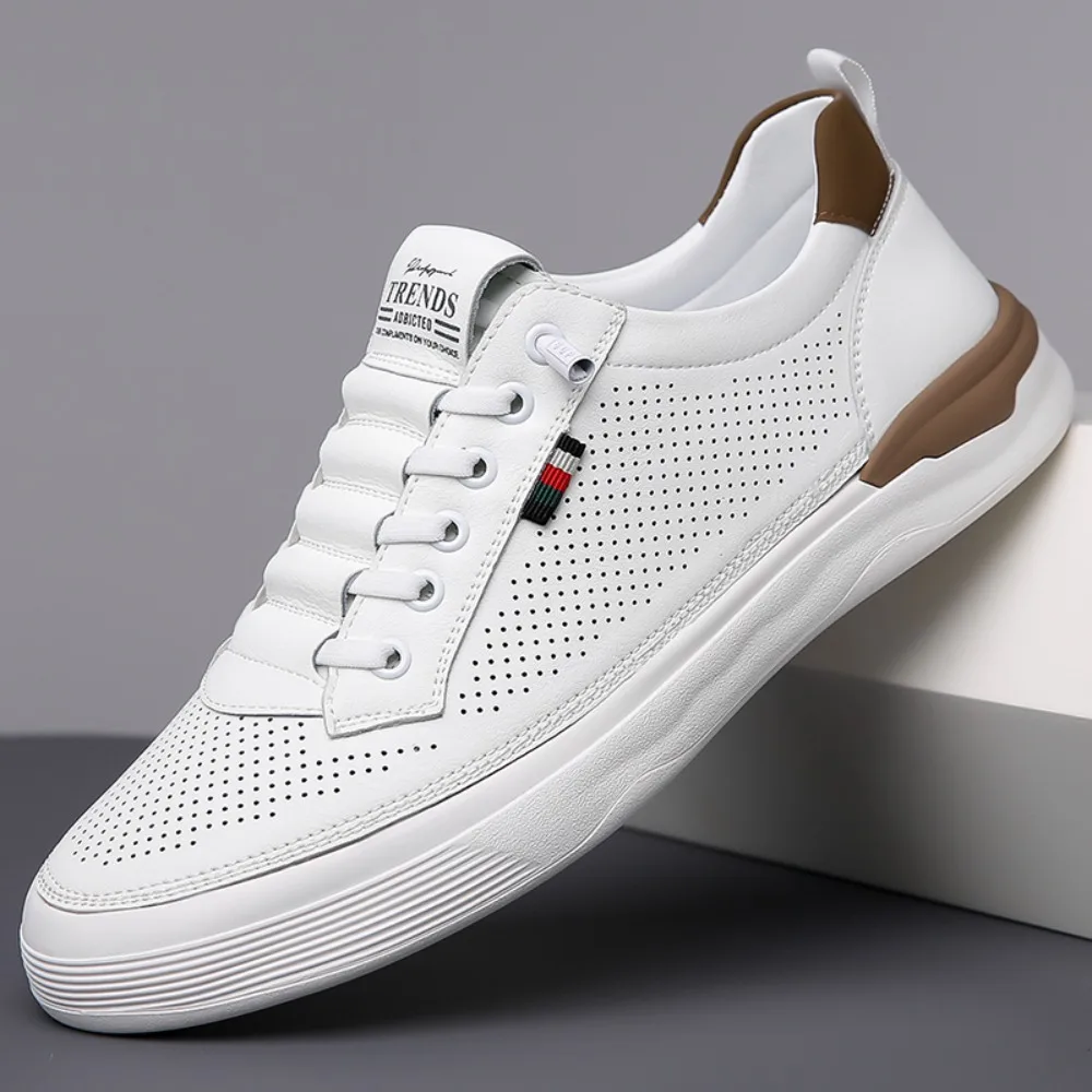 

Men's Breathable Autumn 2026 Casual Leather Shoes Soft Sole Hollow Out White Versatile Slip-Ons Comfortable Men's Footwear