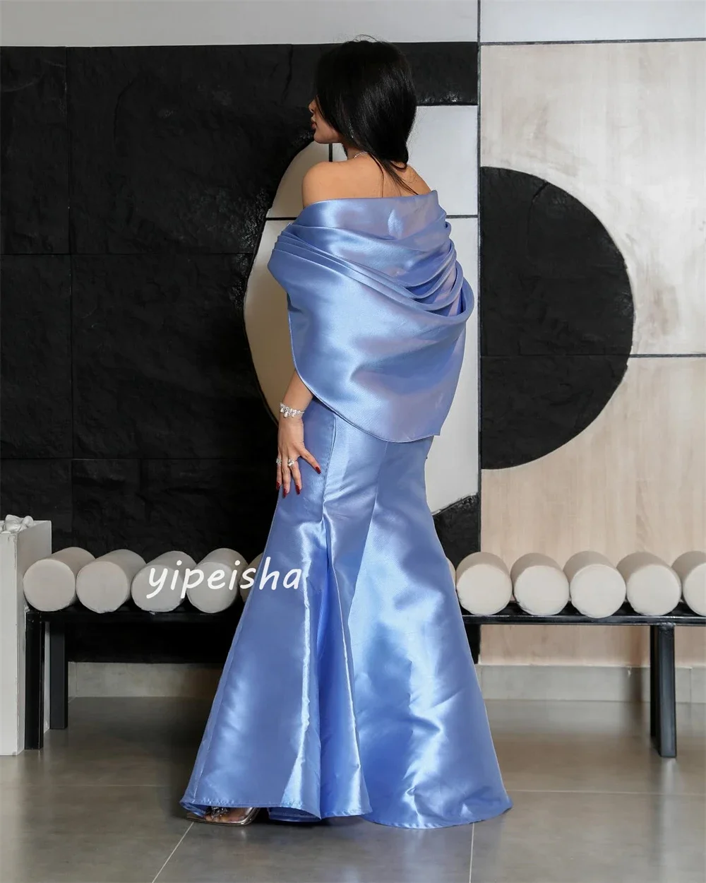 Customized Satin Beading Rhinestone Formal Evening Mermaid Off-the-shoulder Bespoke Occasion Gown Long Dresses