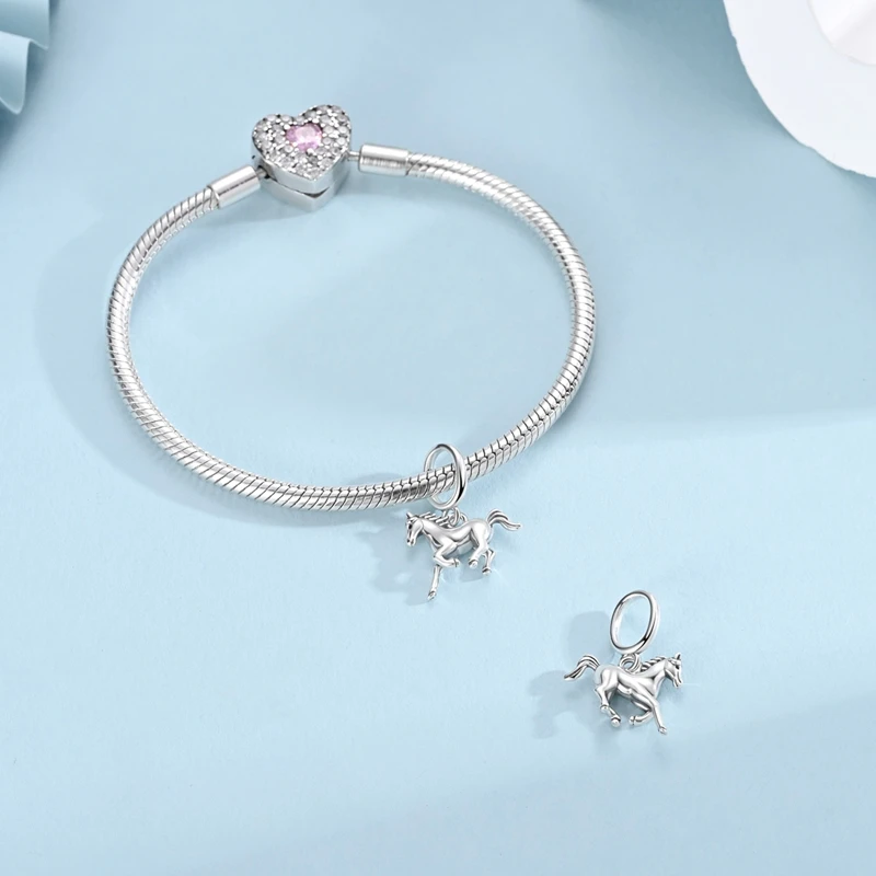 Original 925 Sterling Silver Charms Bead Running Horse Pendant Fine DIY Birthday Jewelry Gifts For Women
