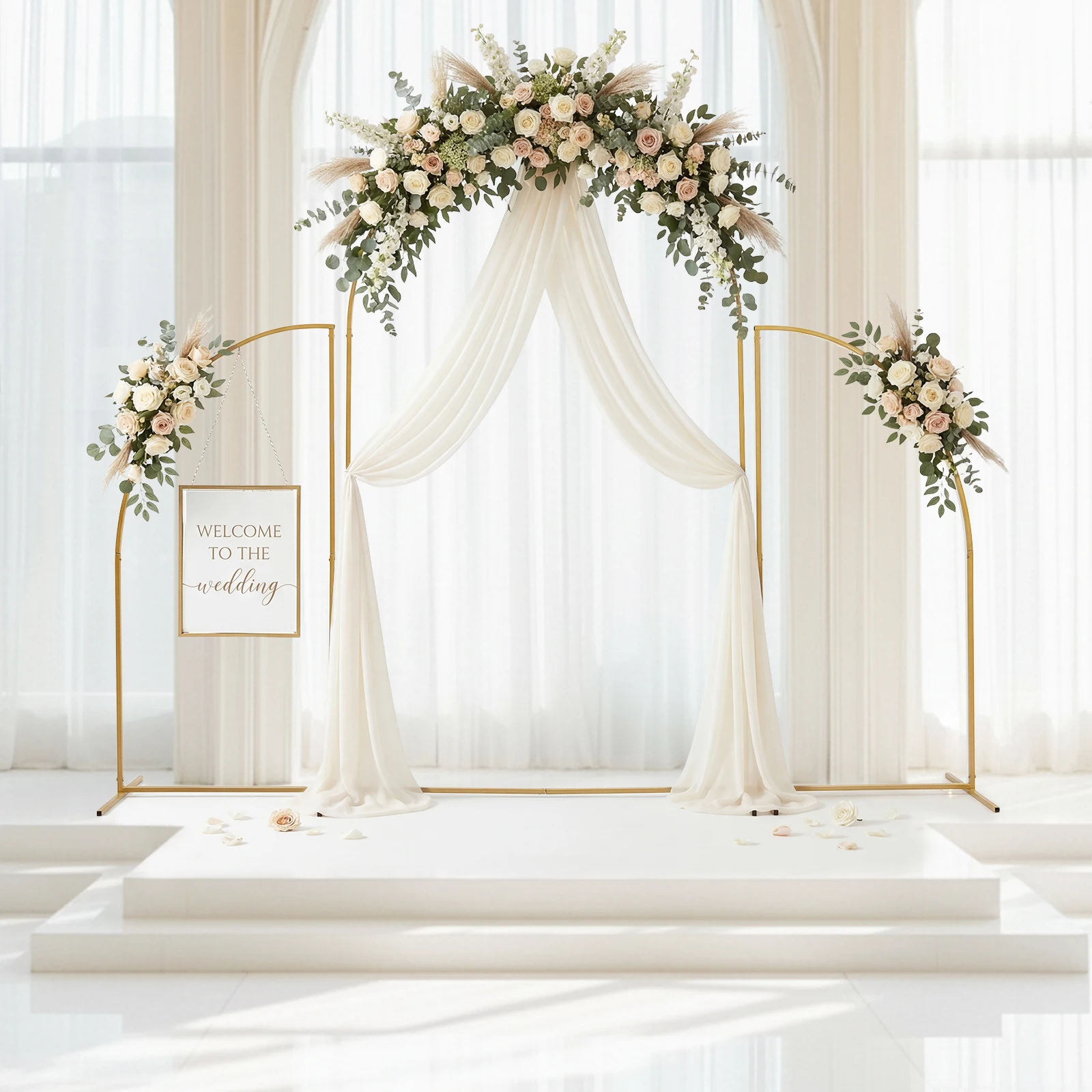 

Gold Metal Wedding Arch Backdrop Stand for Ceremony Bridal Party Decoration Flower Display Frame Background