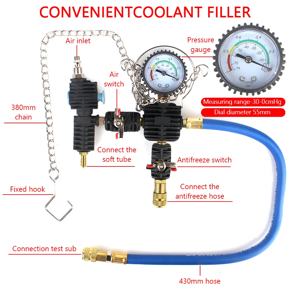 Tester ciśnienia chłodnicy Typ podciśnienia Test układu chłodzenia Zbiornik wody Wykrywacz nieszczelności Narzędzie Miernik ciśnienia zbiornika wody