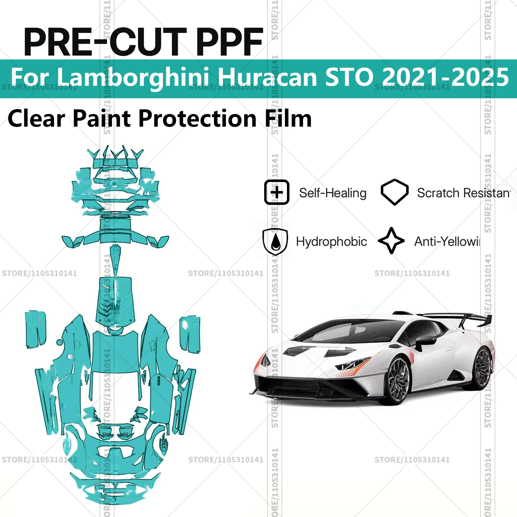 For Lamborghini Huracan STO 2021-2025 Pre-Cut Paint Protection Film PPF Transparent Car Film Professional Automotive PPF