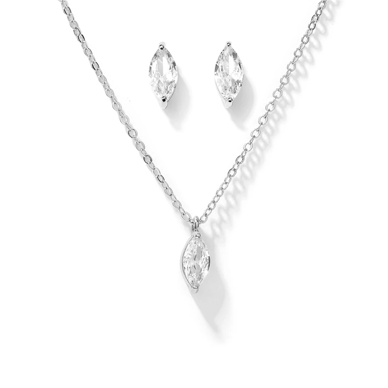 ZAKOL Simple Marquise Zirconia Jewelry Sets for Women Shinny Geometric Water Drop CZ Earing Necklace Fashion Party Set