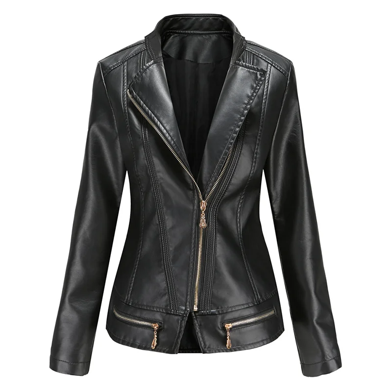 

Women's Pu Leather Jacket Red Women's Thin Autumn Jacket Casual Motorcycle Jacket Fashion Street Punk Jacket Clothing Zipper