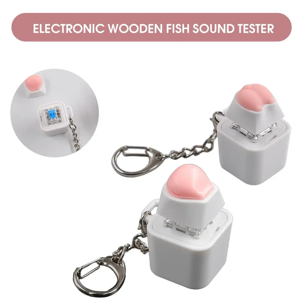 Wooden Fish Keyboard Keychain Stress Relief Pendant Wooden Fish Button Cap Colorful Switches Keychain For Keyboard
