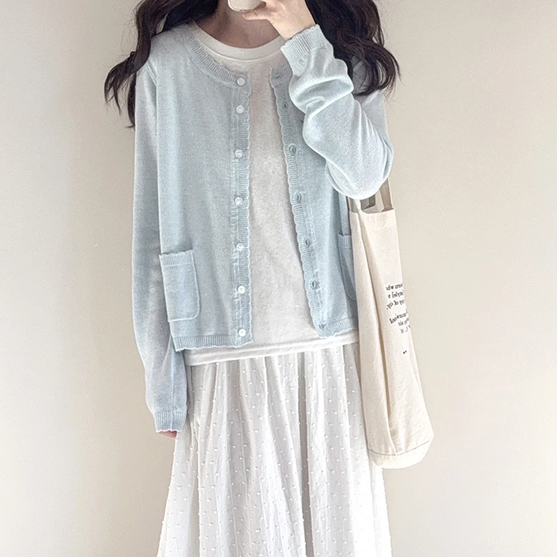 

Cute Knitted Cardigans Women Autumn 2025 Long Sleeve Solid Sweaters for Sweet Girls Kawaii Clothes