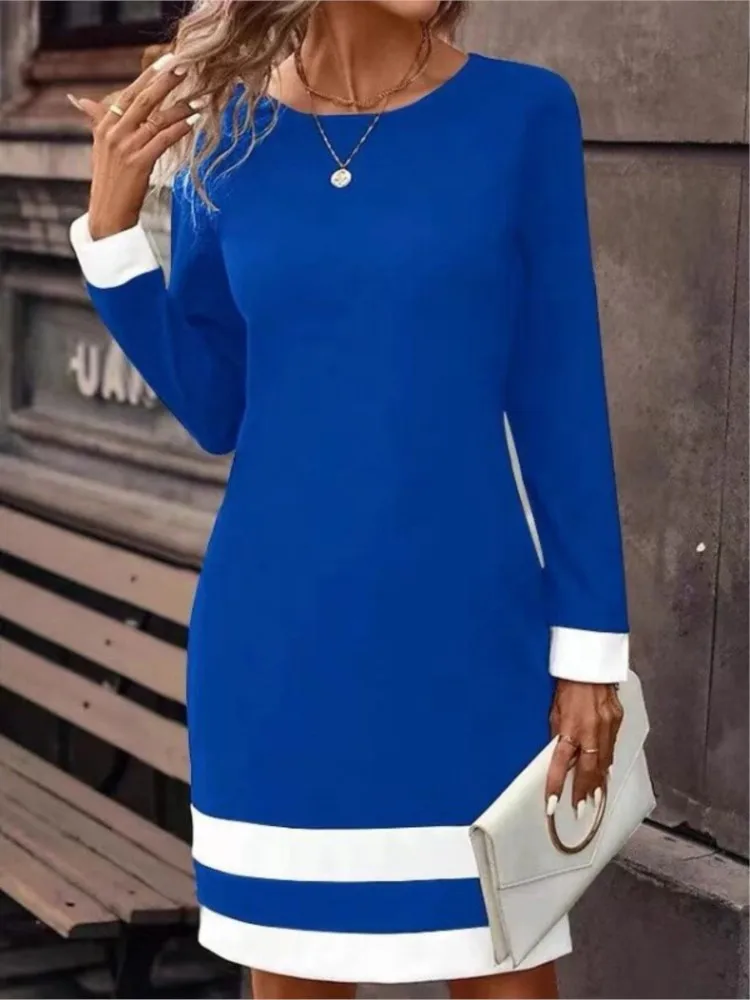 Spring Autumn New Elegant Lady Office Dresses 2024 Women O Neck Long Sleeve Striped Print Midi Dresses For Women Party Dress