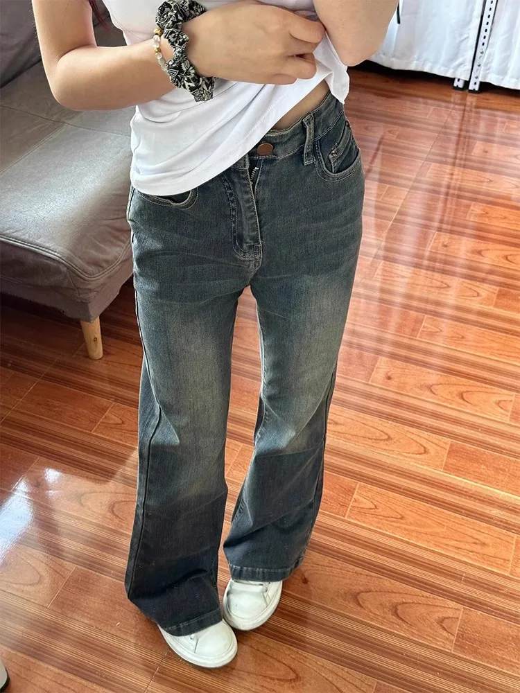 Pakaian Vintage Jepang Denim Wanita Longgar Baggy Y2K Hitam Fashion Korea Gaya Harajuku Streetwear Pinggang Tinggi Celana Lebar