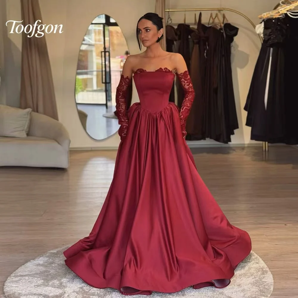 

Toofan элегантные красные длинные атласные вечерние платья трапециевидной формы для танцев без бретелек платья для выпускного вечера женские платья Robe De Soiree Femmes по индивидуальному заказу