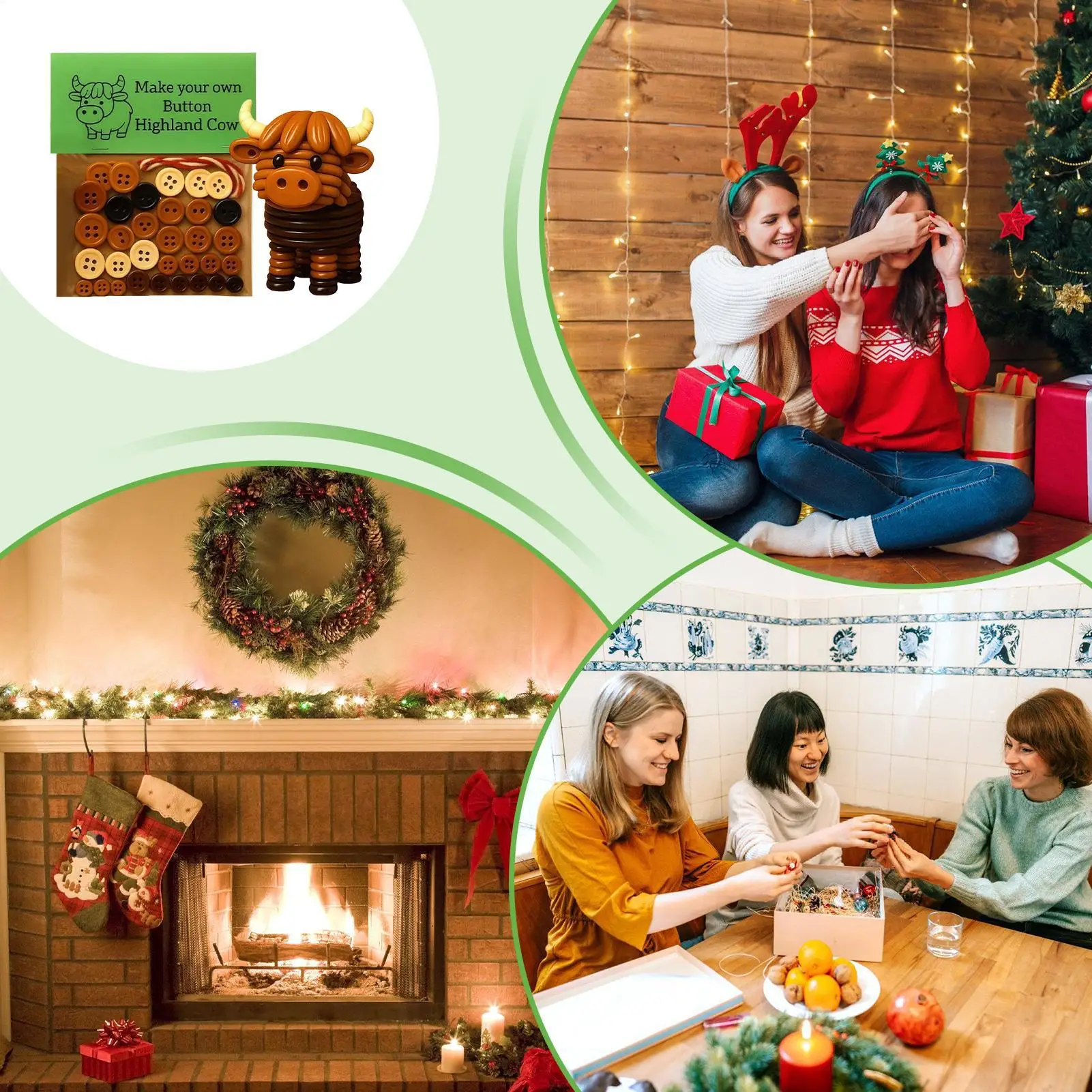 2026 جديد لطيف زينة عيد الميلاد اليدوية المرتفعات البقرة زر حلية عدة لزينة عيد الميلاد Diy بها بنفسك لقضاء عطلة #6