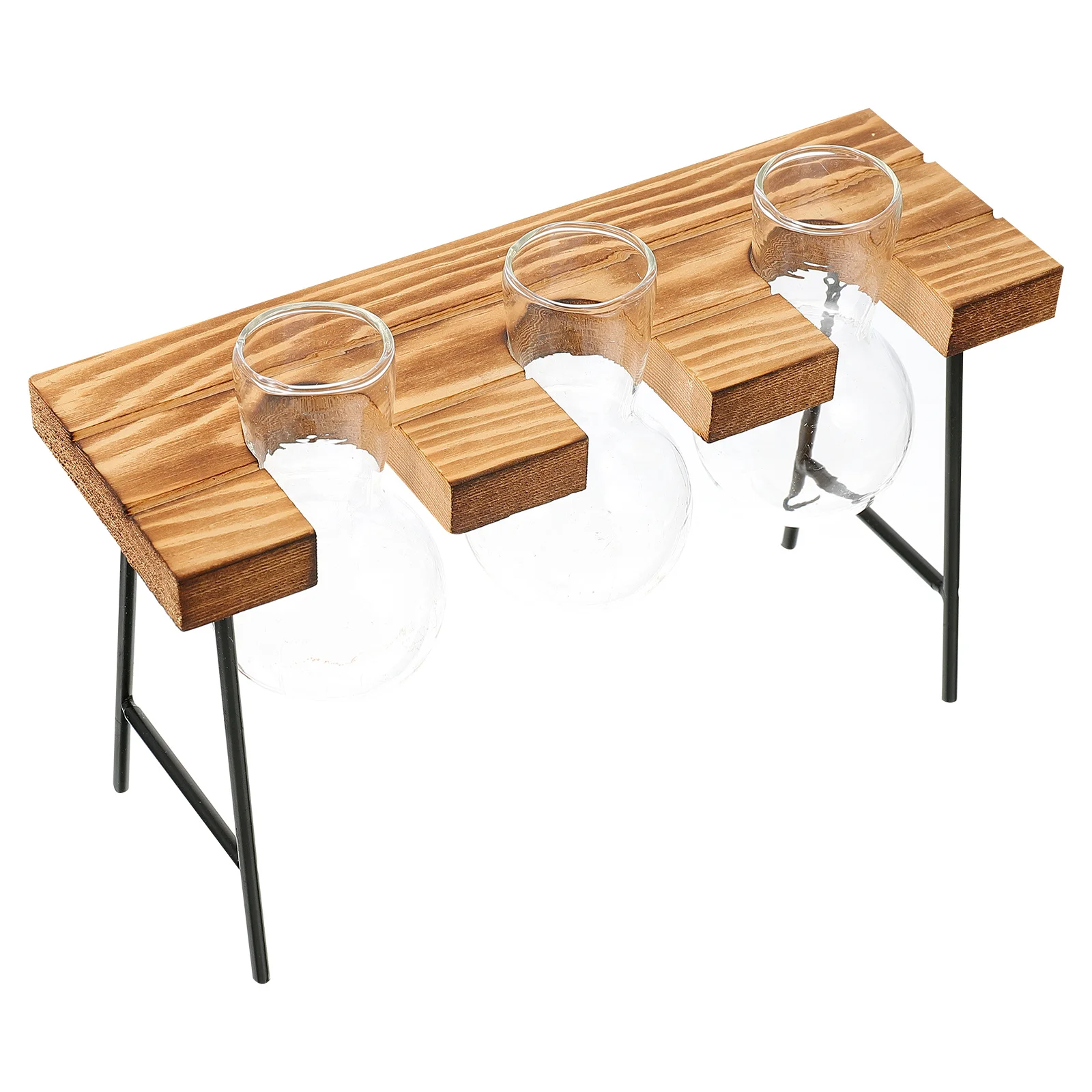 

1Set Wood Hydroponic Stool Vase Stable Office Decor Desktop Plant Display Ornament Hydroponic Stool Glass Vase