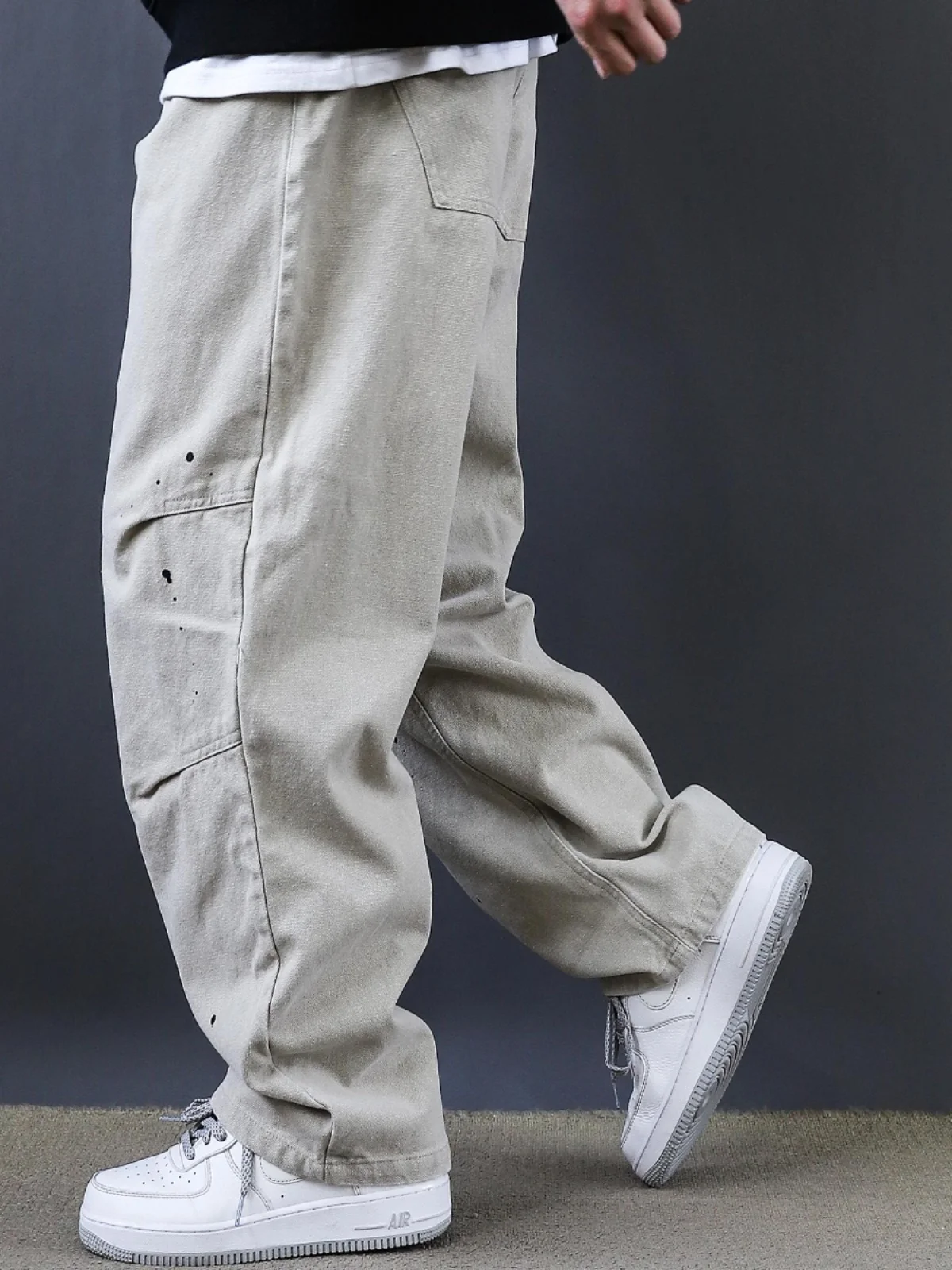 

Washed Straight Leg Pants Casual Khaki Design Men's Youth Workwear Long Trousers American Retro Basic Style Spring Autumn