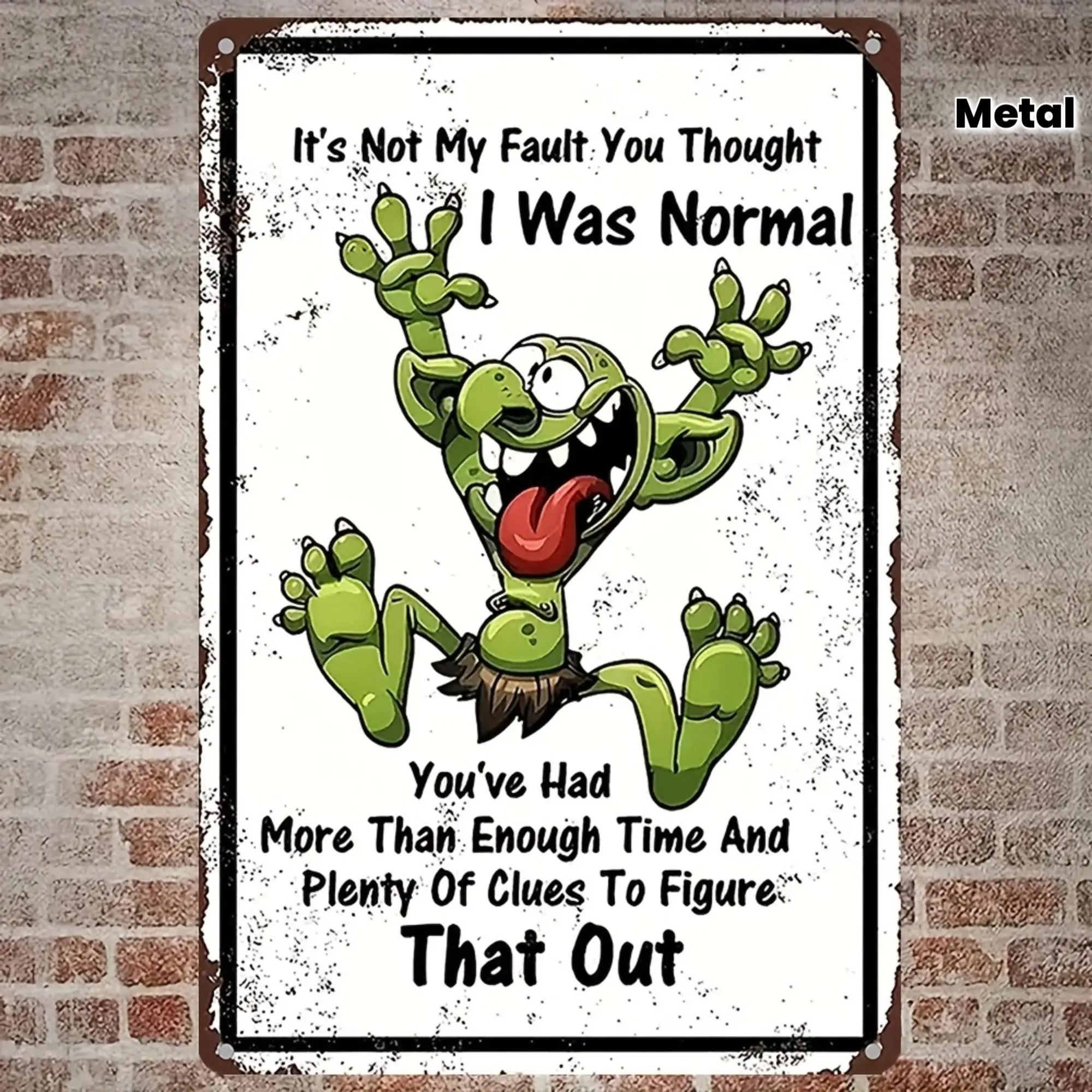 Vintage Farmhouse Funny Metal Sign, Cartoon Monster Design, 8x12 Inch, Waterproof Wall Art Says It's Not My Fault You Think I'm