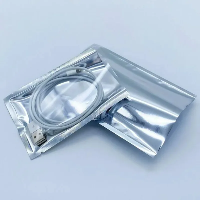 200pcs/ lot 5*7cm Open Top Silver Aluminium Foil Clear Plastic Pack Bag Vacuum Pouches Heat Seal Party Gift Bag