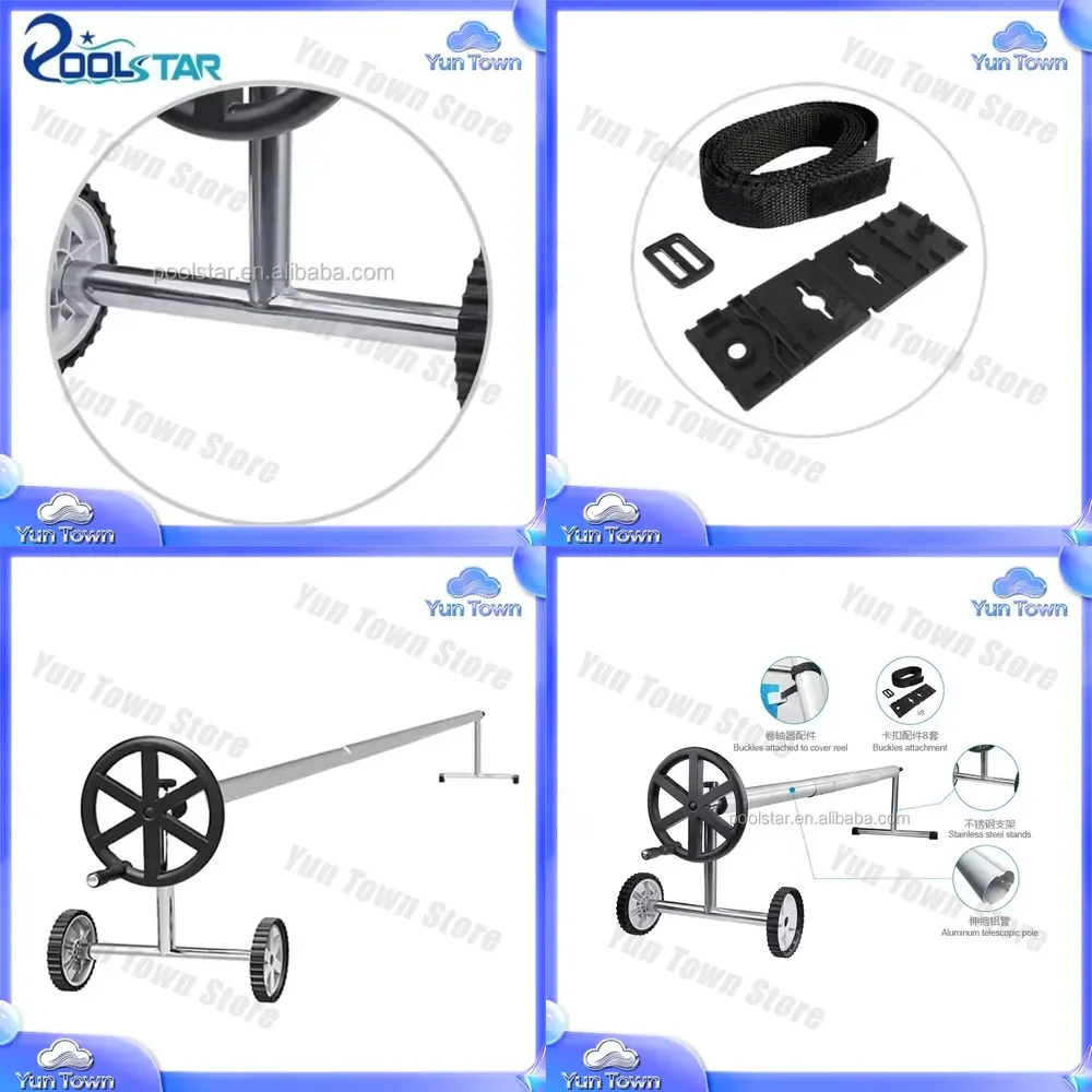 Aluminum Solar Pool Cover Reel Set for Outdoor Inground Swimming Pool Blanket Cleaning Tool Accessory Pool Cover Roller