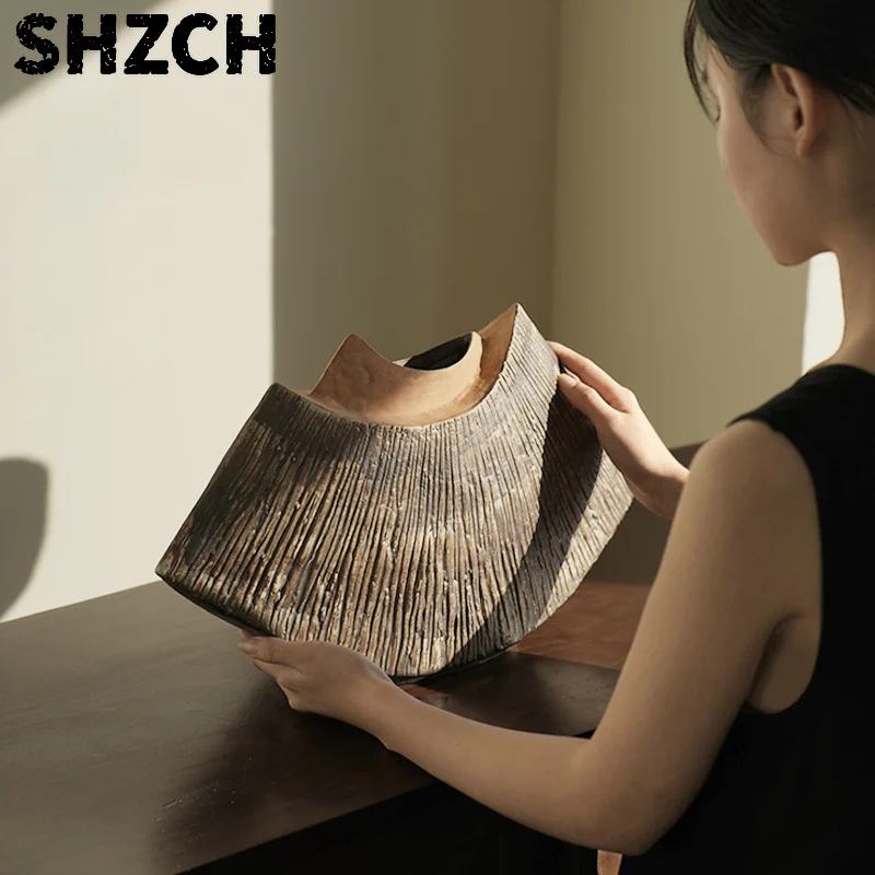 WabiSabi Wind Ceramic Vase Flower Vase Art Display Set New Chinese Style Sample Room Entrance for Dry Flower Arrangement