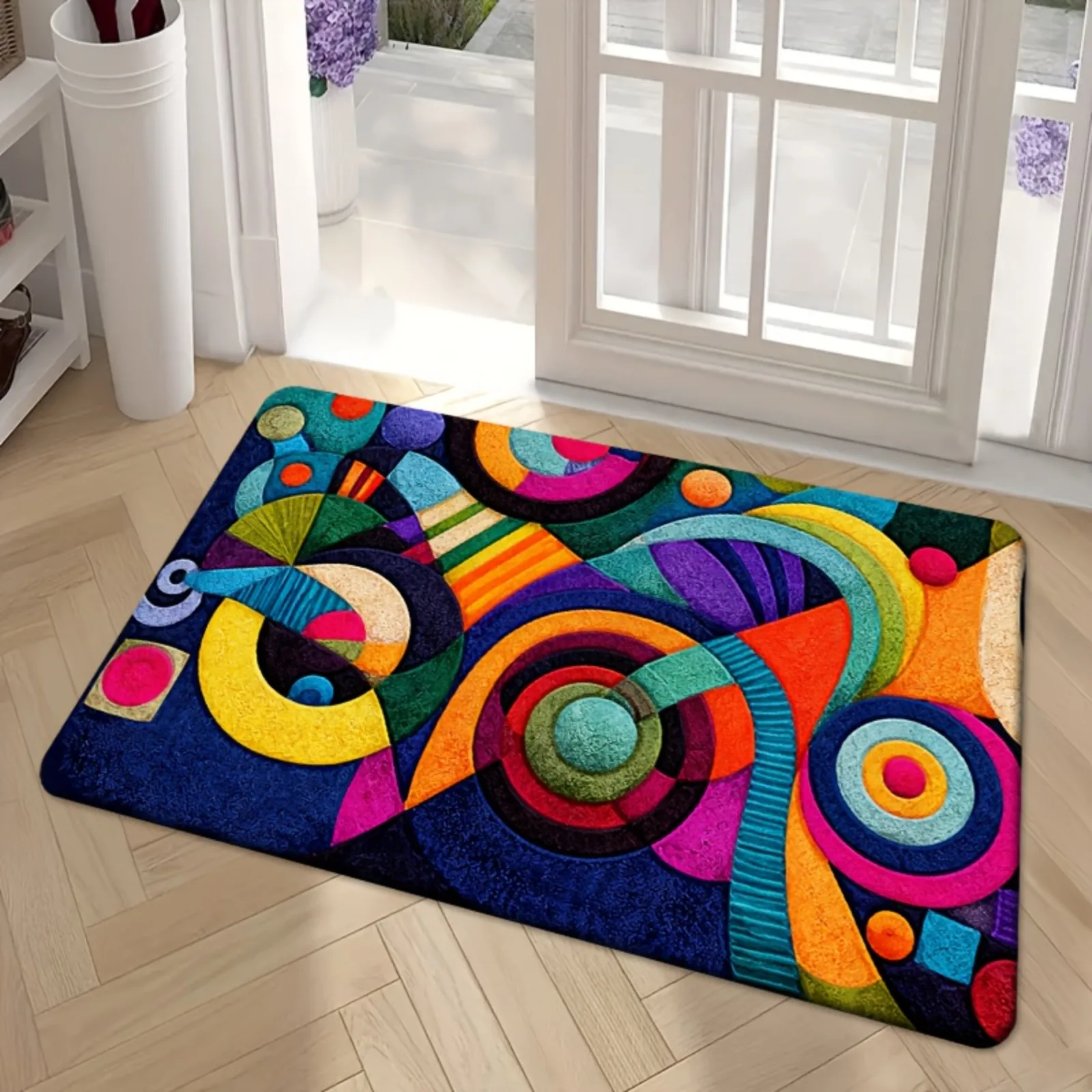 1pc Doormat Vibrant Abstract Geometric Door Mat – Colorful Circular Patterns for Entryway, Bedroom, Kitchen, Bathroom, Corridor & Home Decor, Non-Slip Indoor Floor Mat