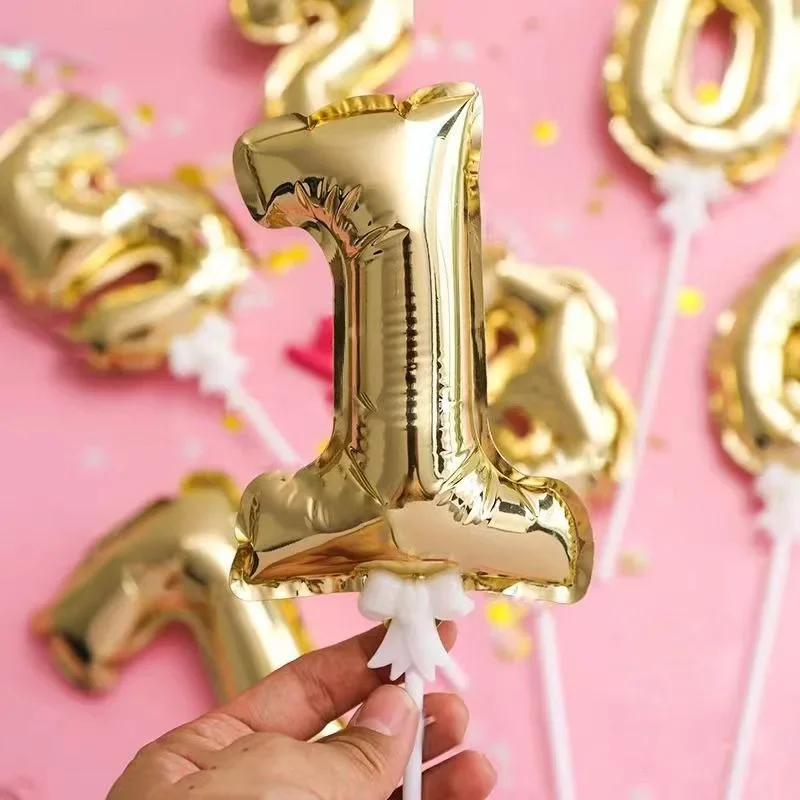 5Inch Number Gold 0-9 Cake Toppers Foil Number Balloons Party Balloon Mini Cupcake Topper for Wedding Birthday Party Decorations