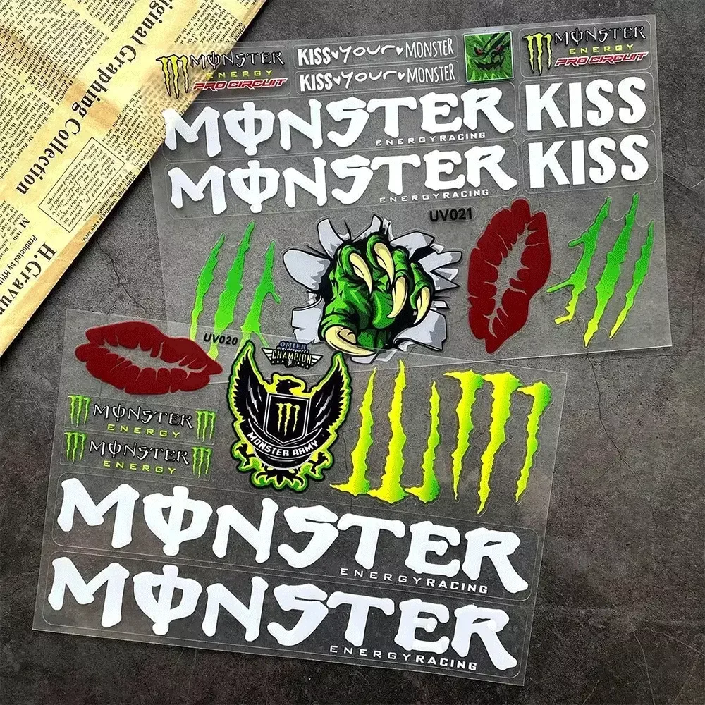 Conjunto de Adesivos de Corrida Green Claw & Red Lip, Decalques de Vinil Refletivos à Prova d'Água para Decoração de Moto, Scooter, Carro e Capacete