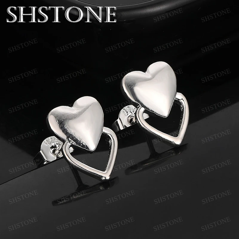 

Fine Women's Romantic Jewelry 925 Sterling Silver Stud Earrings Wedding Party Gift Fashion Accessories Heart Earring Ornaments