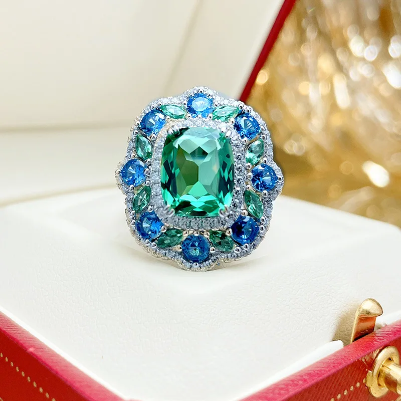 Damen Retro-Stil Zirkonia-Ring-Set mit Smaragd-Ohrringen und Anhänger-Halskette Modisches Accessoire Schmuck – Detail 8