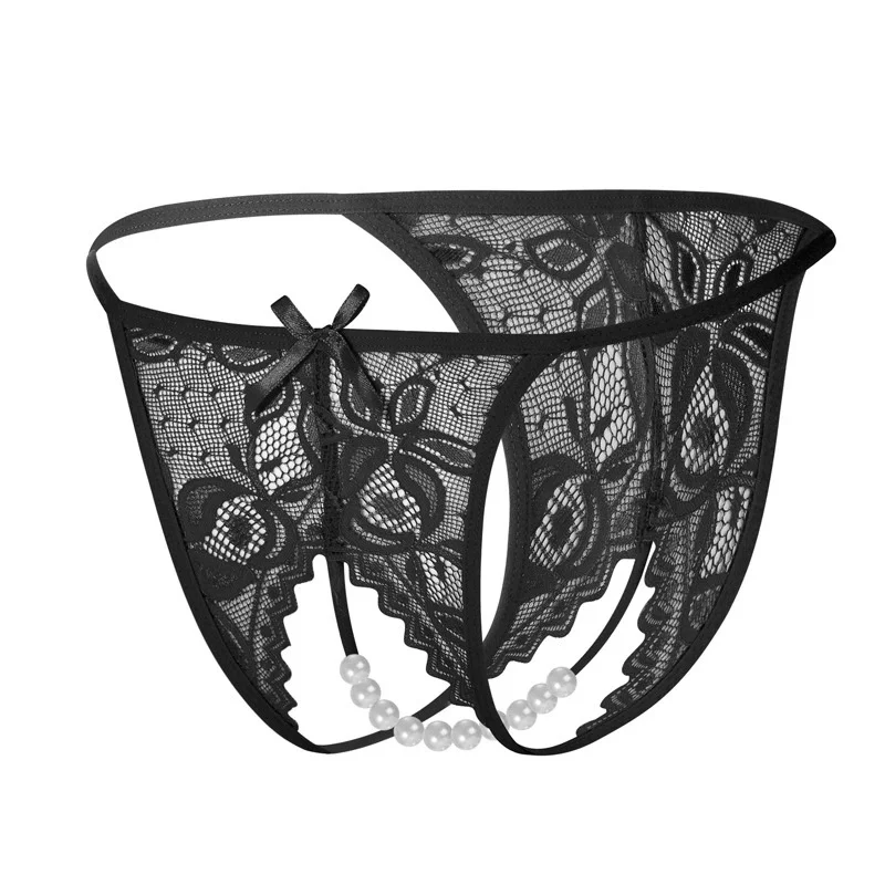Exotic Panties Lace Floral Crotchless G-string Sexy Lingerie Open Crotch Underwear Thongs Women Plus Size Erotic Pearls Panties