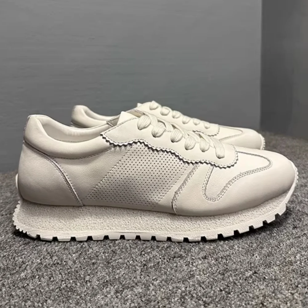 Leather Breathable Perforated Training Shoes, Casual Sports Shoes, Agan Shoes, Trendy Style